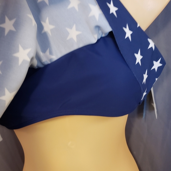 SOLD Girls Lg Bikini Top Red white Blue Stars USA - Picture 2 of 5